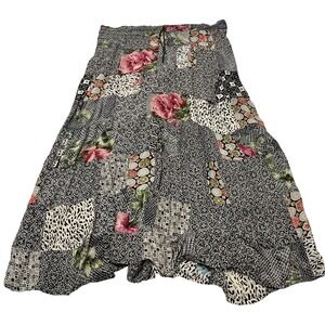 Jeypore Skirt Womens OS Black Patchwork Floral Tiered Maxi Boho Hippie Festival